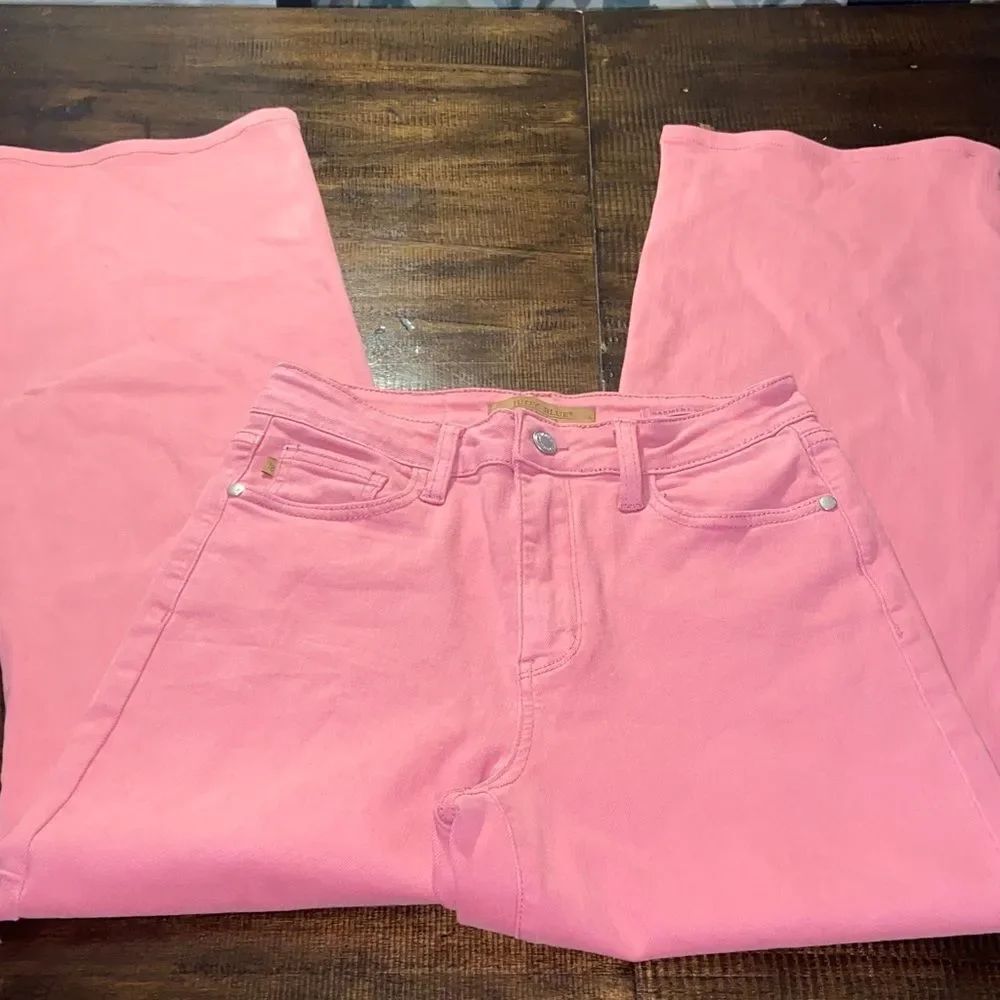Judy Blue Pink Flare Women's Jeans Granny Square design 7/28